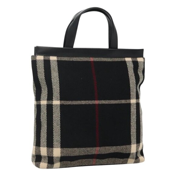 BURBERRY Nova Check Hand Bag Canvas Black Silver Auth JB054 - Picture 1 of 16
